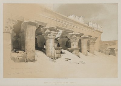 エジプトとヌビアのボリュームI：エジプトの上部にあるエドフ神殿のポルティコ、1846年。 作： Louis Haghe