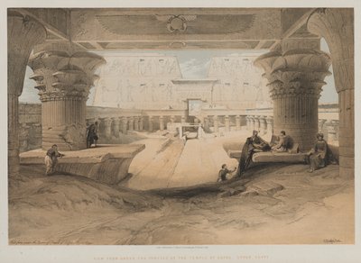 エジプトとヌビア、ボリュームI：1847年上エジプト、エドフ神殿の柱廊の下からの眺め。 作： Louis Haghe