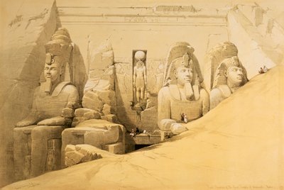 ヌビアのアブシンベル大神殿の正面立面図」エジプト、1849年 作： Louis Haghe
