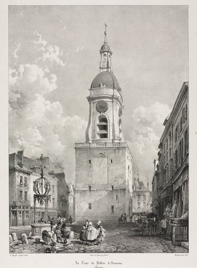 古いフランス、ピカルディの絵のようにロマンチックな旅：フランソワ・ボノメ（フランス、1809-1881）の後、ピカルディのアミアンの鐘楼 作： Louis Haghe
