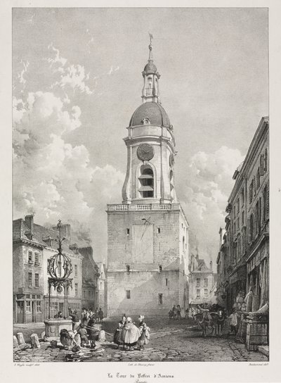 古きフランスの絵のようでロマンチックな旅、ピカルディ：アミアンの鐘楼...、1835年。 作： Louis Haghe