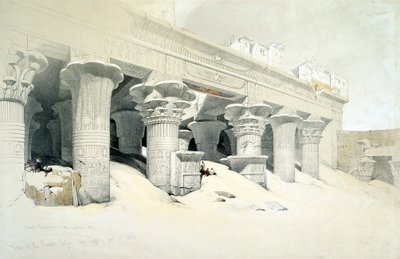 エジプトの鷹神、ホルスに捧げられたエドフの砂岩神殿のポルティコ、1838年 作： Louis Haghe