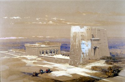 エドフの砂岩神殿。1838年、エジプトの鷹神、ホルスに捧げられました。 作： Louis Haghe