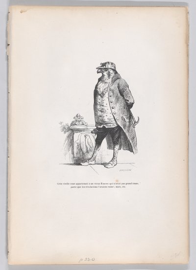 この古い宮廷には、古い鷹がいるらしい...「Scenes from the Private and Pub...」より、1837年から47年頃。 作： Louis Henri Brévière