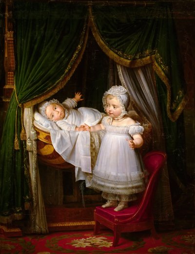 シャンボール伯のアルトワのアンリと妹のルイーズマリーテュレとのゆりかごの中のボルドー公 作： Louise Marie Jeanne Hersent