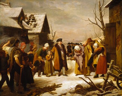 1788年冬、ヴェルサイユの貧しい人々に施しをするルイ16世 作： Louis Hersent