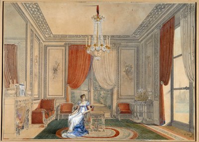 カロリーヌとヨアヒム・ムラットの時代のエリゼ宮の銀の間の様子。ルイ・イポリット・ルバス（1782-1867）による水彩画 1810年 個人蔵 作： Louis Hippolyte Lebas