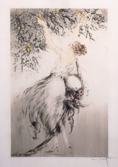 レモンを摘む少女 作： Louis Icart
