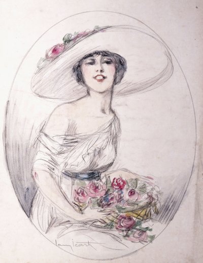 花束を持つ少女 作： Louis Icart