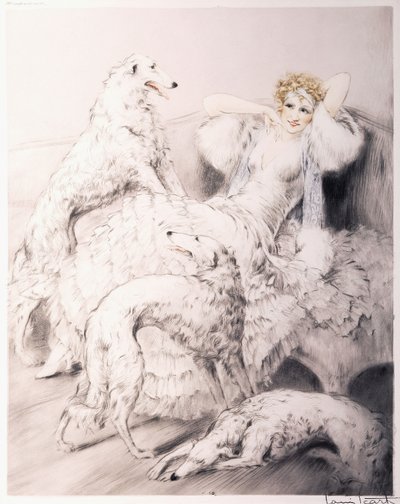 アテンダントのボルゾイとグリル 作： Louis Icart