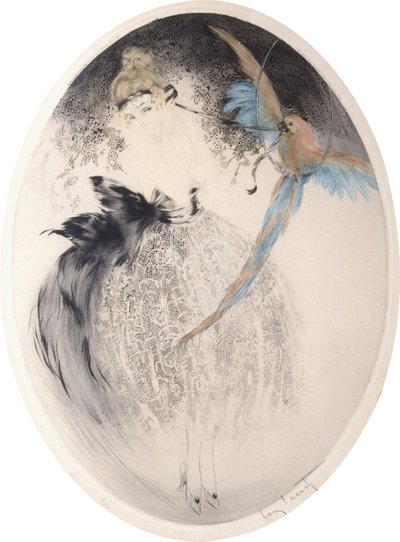 オウムを持つ女性 作： Louis Icart
