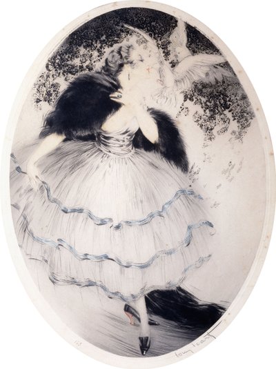 二羽の鳩を持つ貴婦人 作： Louis Icart