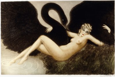 レダと白鳥、1934年頃（エッチングとドライポイント、カラー印刷） 作： Louis Icart