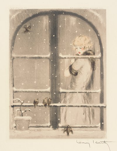 四季: 冬、1928 年頃 (手彩色のドライポイントとアクアチント) (745548-50 も参照) 作： Louis Icart