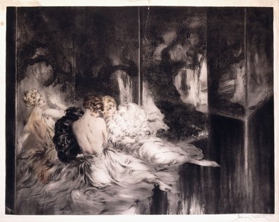 スクリーンのそばでくつろぐ 3 人の女性 作： Louis Icart