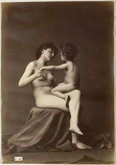 膝の上に裸の子供と一緒に座っている女性のヌードの習作 作： Louis Jean Baptiste Igout (attributed to)