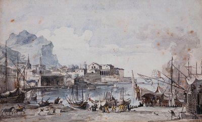 パレルモ港の眺め、1777 作： Louis Jean Desprez