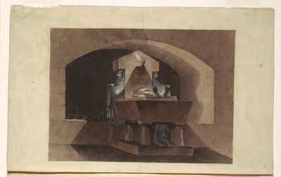 素描《カリアティードとライオンを配したエジプト風墓所》1779-84年頃 作： Louis-Jean Desprez