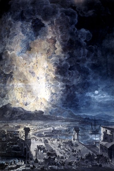 ナポリのベスビオ火山の噴火、水彩 作： Louis Jean Desprez