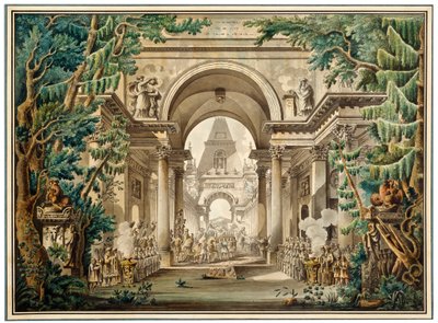 お寺の行列。 18世紀または19世紀初頭の劇場演劇のセットデザイン 作： Louis Jean Desprez
