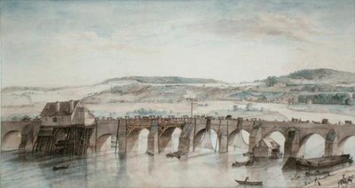 二つの橋（サンクルーとセーブル）」（紙にペンとインク、水彩画） 作： Louis Jean Desprez