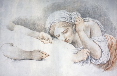 別の少女の膝の上で頭を休める少女 作： Louis Jean François Lagrenée