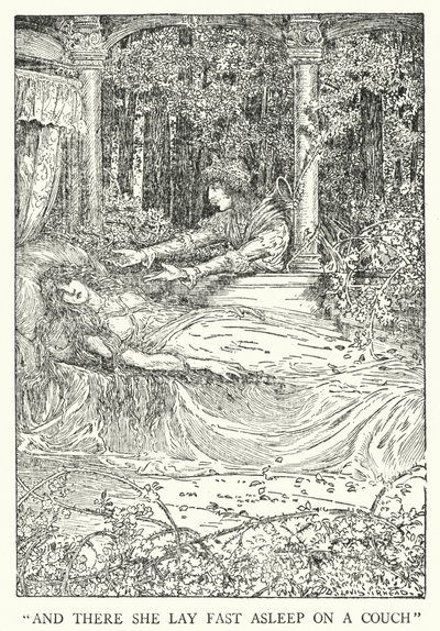 "And there she lay fast asleep on a couch" (litho) 作： Louis John Rhead