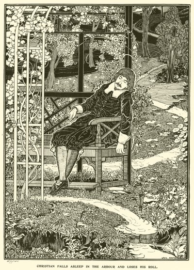 キリシタンは木陰で眠ってしまい、ロールを失ってしまった（エングレーヴィング 作： Louis John Rhead