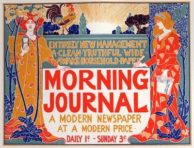 文学の話モーニング・ジャーナル（新聞）。ルイ・ルヘッドのポスター、アメリカ、1895年頃（ポスター 作： Louis John Rhead