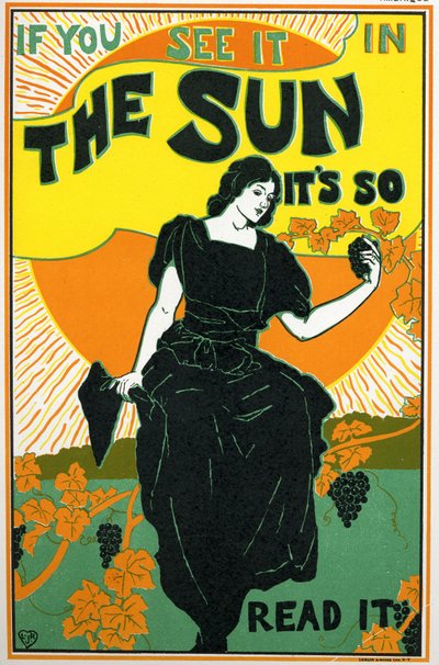文学の話新聞「The Sun」。ルイ・ルヘッドのポスター（アメリカ、1890年頃）（ポスター 作： Louis John Rhead