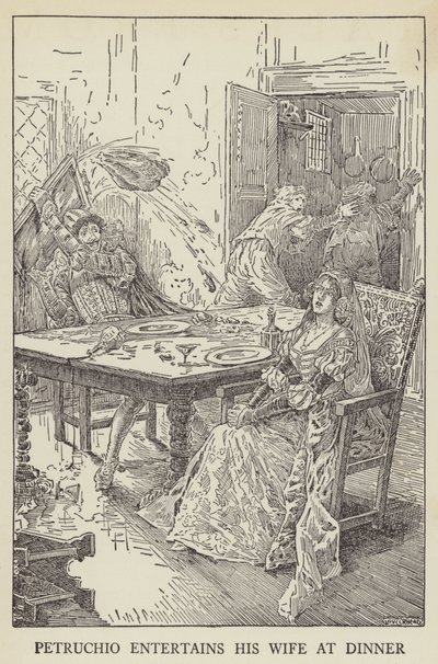 ペトルチオは夕食時に彼の妻を楽しませる 作： Louis John Rhead