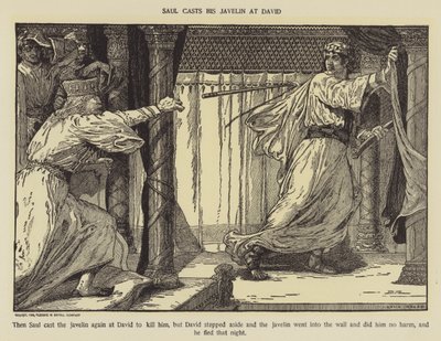 サウルはダビデに槍投げを投げる 作： Louis John Rhead