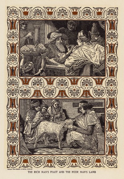 金持ちのご馳走と貧乏人の子羊（リトグラフ） 作： Louis John Rhead