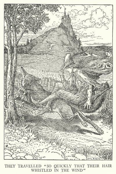 髪の毛が風になびくほどの早さで旅をした」（リトグラフ 作： Louis John Rhead