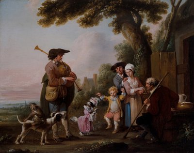 動物を連れたミュージシャンが居酒屋で演奏 作： Louis Joseph (1731 98) Watteau