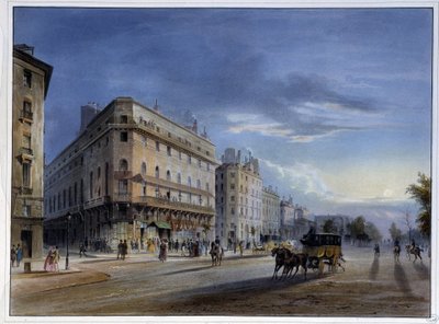 イタリヤン大通り - アルノウトの「1837年のパリ」にて 作： Louis Jules Arnout