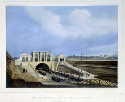 パリからサンジェルマンまでの鉄道 - アルノウトの「1837年のパリ」にて 作： Louis Jules Arnout