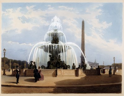 コンコルド広場の噴水 - Arnoutの "Paris en 1837 "にて 作： Louis Jules Arnout