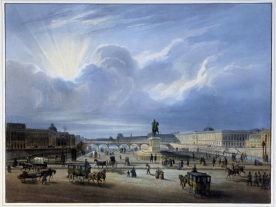 ルーヴル美術館とヘンリー4世像の全景 - Arnoutの「Paris en 1837」にて 作： Louis Jules Arnout