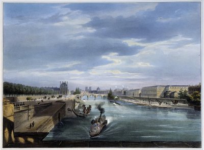 カルーセル橋と蒸気船 - アルノウトの「1837年のパリ」にて 作： Louis Jules Arnout