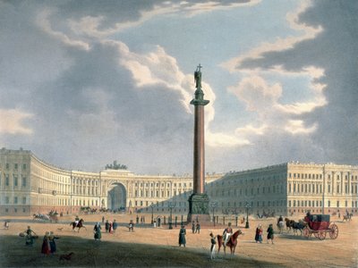 1840年代、パリのルメルシエによって印刷された、サンクトペテルブルクのアレクサンドルコラムと陸軍本部 作： Louis Jules Arnout