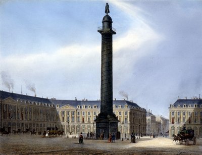 列柱とヴァンドーム広場の眺め - アルノウトの「1837年のパリ」にて 作： Louis Jules Arnout