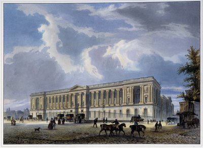 ルーヴル美術館の柱廊の眺め - アルノウトの「1837年のパリ」より 作： Louis Jules Arnout