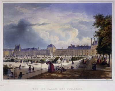 チュイルリー宮殿の眺め - アルノウトの「Paris en 1837」より 作： Louis Jules Arnout