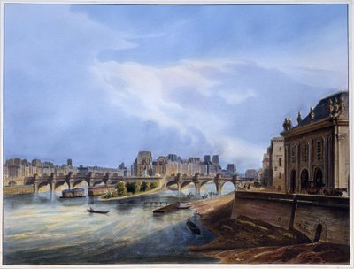 ポンヌフの眺め - アルノウトの「1837年のパリ」より 作： Louis Jules Arnout