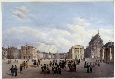 ヴェルサイユ宮殿の中庭（1840年頃、ジャコテとブノワが設計した「Promenade dans Paris et ses environs」より 作： Louis Julien Jacottet