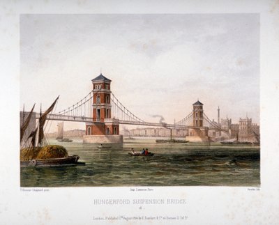 ハンガーフォード・ブリッジの東側からの眺め（1854年、ロンドン）。                                               作： Louis Julien Jacottet