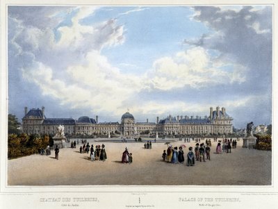 チュイルリー宮殿と庭園の眺め - Jacottet and Benoist著「Promenade dans Paris et ses environs」、パリ、v.1840年。 作： Louis Julien Jacottet