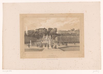 サンクルー公園のサンクルー城の眺め Vue générale de la Cascade, du grand Jet et du Château (オブジェクトのタイトル) パリとその周辺の顔 (シリーズ タイトル) St. Cloud (オブジェクトのシリーズ タイトル) 作： Louis Julien Jacottet