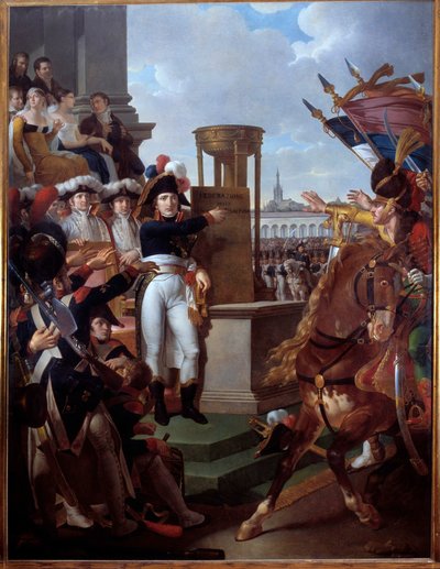 ナポレオン・ボナパルト（1769-1821）がミラノでチサルピーヌ共和国を宣言する 1797年9月7日 ルイ・ラフィット（1770-1828）による絵画 1797年 Sun.2,52 x 3,34 m エクス島、ナポレオン博物館 作： Louis Lafitte